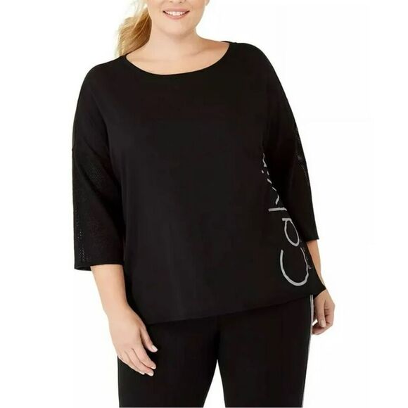 Womens Calvin Klein Performance Dolman Sleeve Logo T-Shirt in Black - Sz XL - Picture 1 of 3